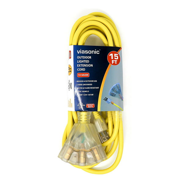 by Unity 100FT 14 Gauge Premium Lighted Plug Heavy Duty & Durable Safety Yellow Cord Viasonic Outdoor Extension Cord UL Listed 